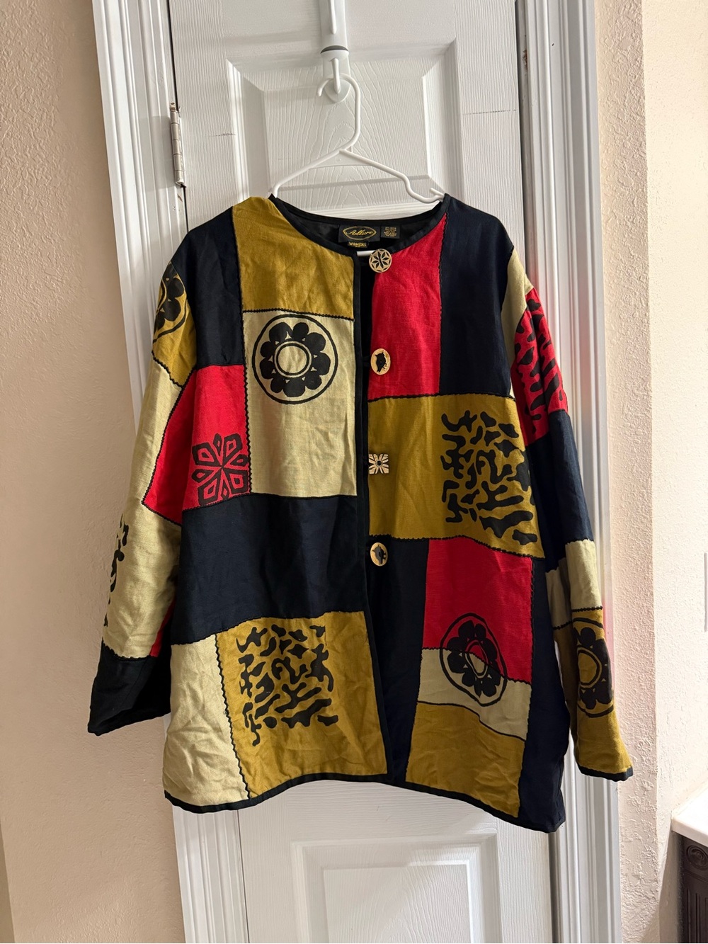 Vintage Boho Allure Size 2x Colorblock Jacket in Red, Mustard & Black